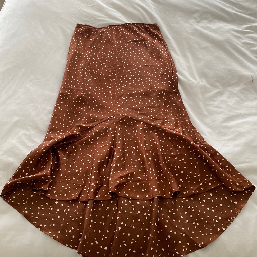 Abercrombie & Fitch Brown and White Satin Midi Skirt